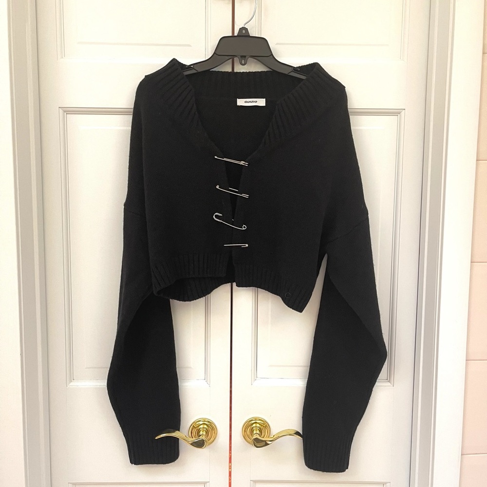 Danielle Guizio Black Safety Pin Cropped Sweater - Picture 6 of 11